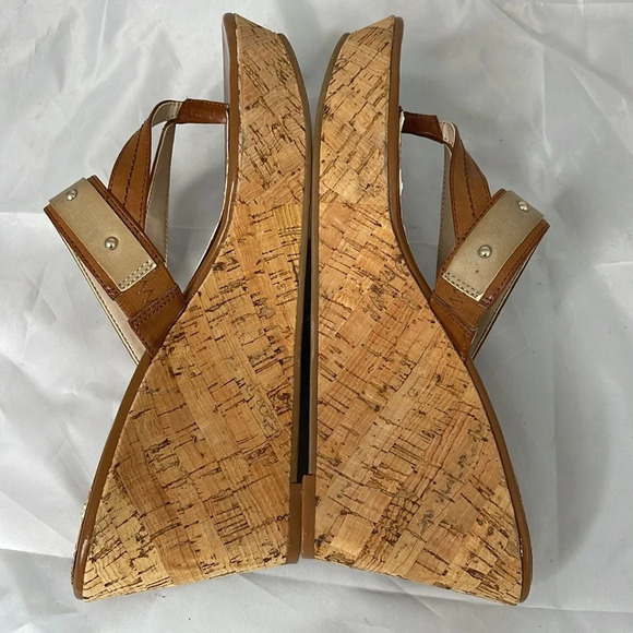 MARC FISHER OReally Platform Cork Wedge Thong Sandals 2 Tone Brown Vegan 9.5 - Picture 5 of 12